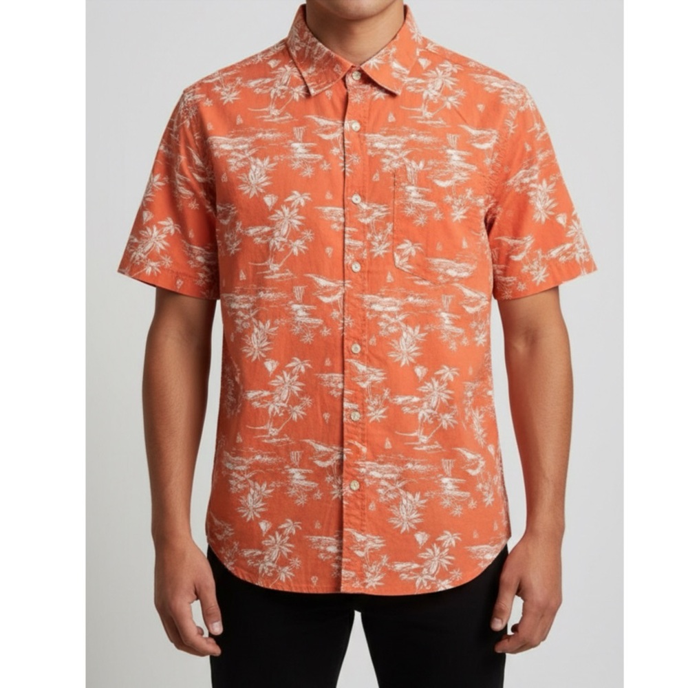 OLD NAVY Orange Tropical Casual Button Down Shirt Short Sleeves Beach Top Floral